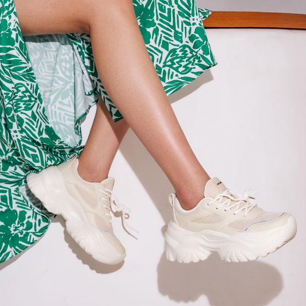 Breathable Mesh Platform Sneakers - WHITE - 1